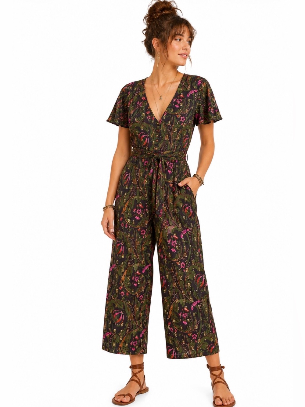 Anthropologie ETT:TWA Floral Metallic Jumpsuit Romper NWT 10 Wedding Guest Party